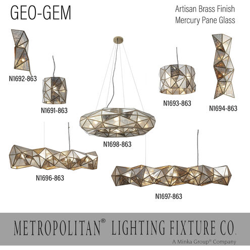Geo-Gem 3 Light 20 inch Brass Antique Pendant Ceiling Light
